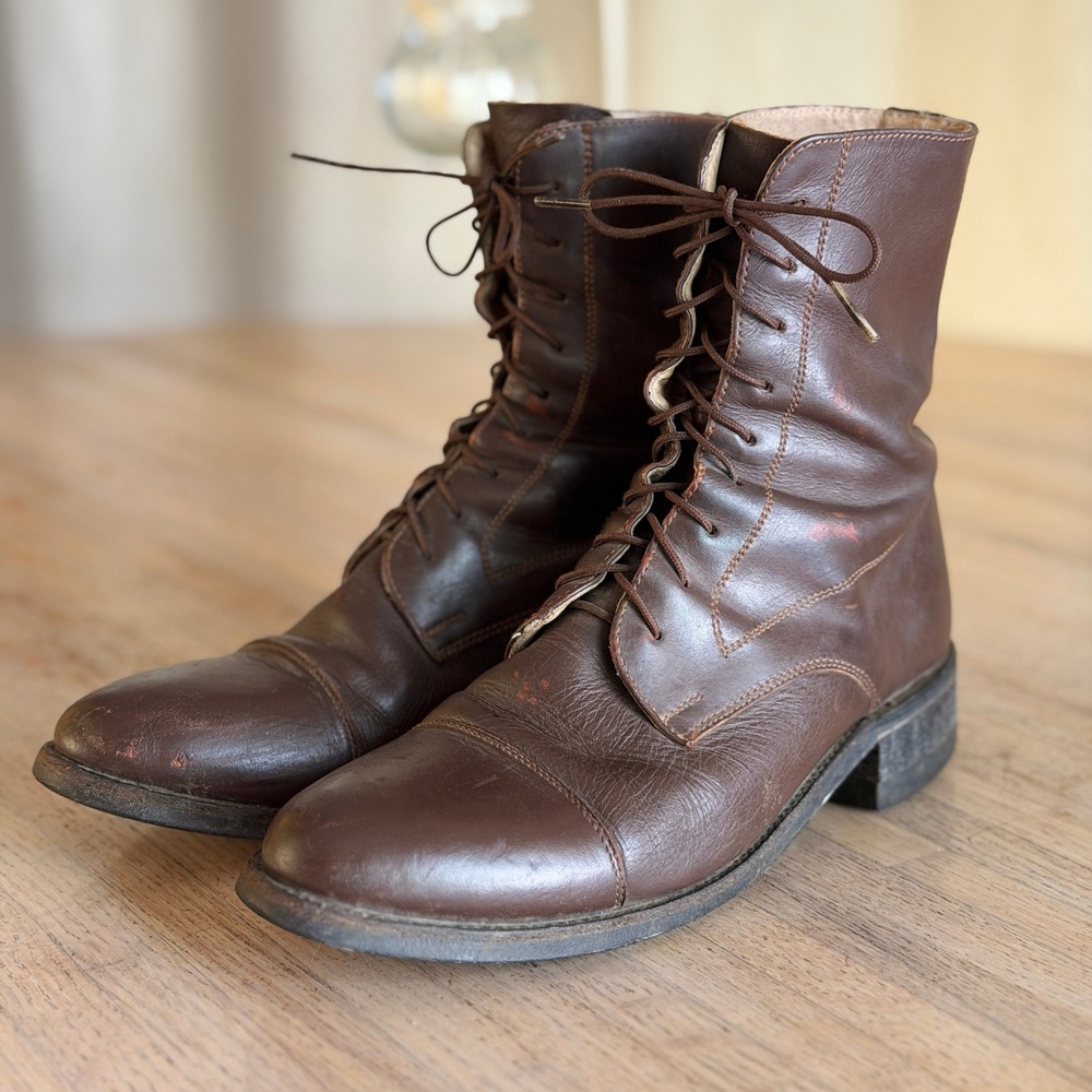 Vtg 80s Effingham Bond Boot Co Brown Leather Lace Up Paddock Boots 6.5 Heritage